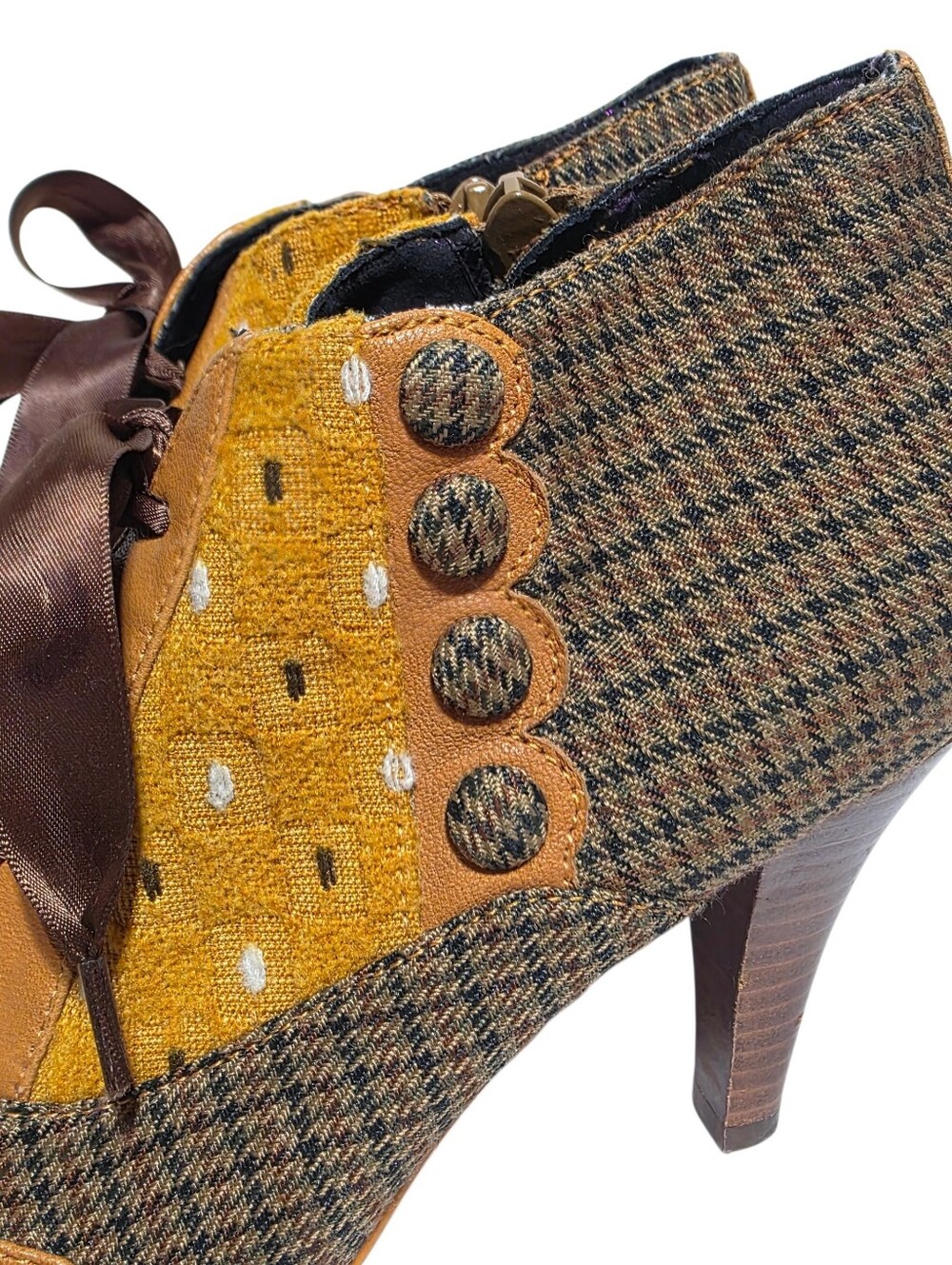 POETIC LICENSE "BETSEY'S BUTTONS" TWEED LACE-UP HEELED OXFORD ANKLE BOOTIES SZ7 - Picture 8 of 14